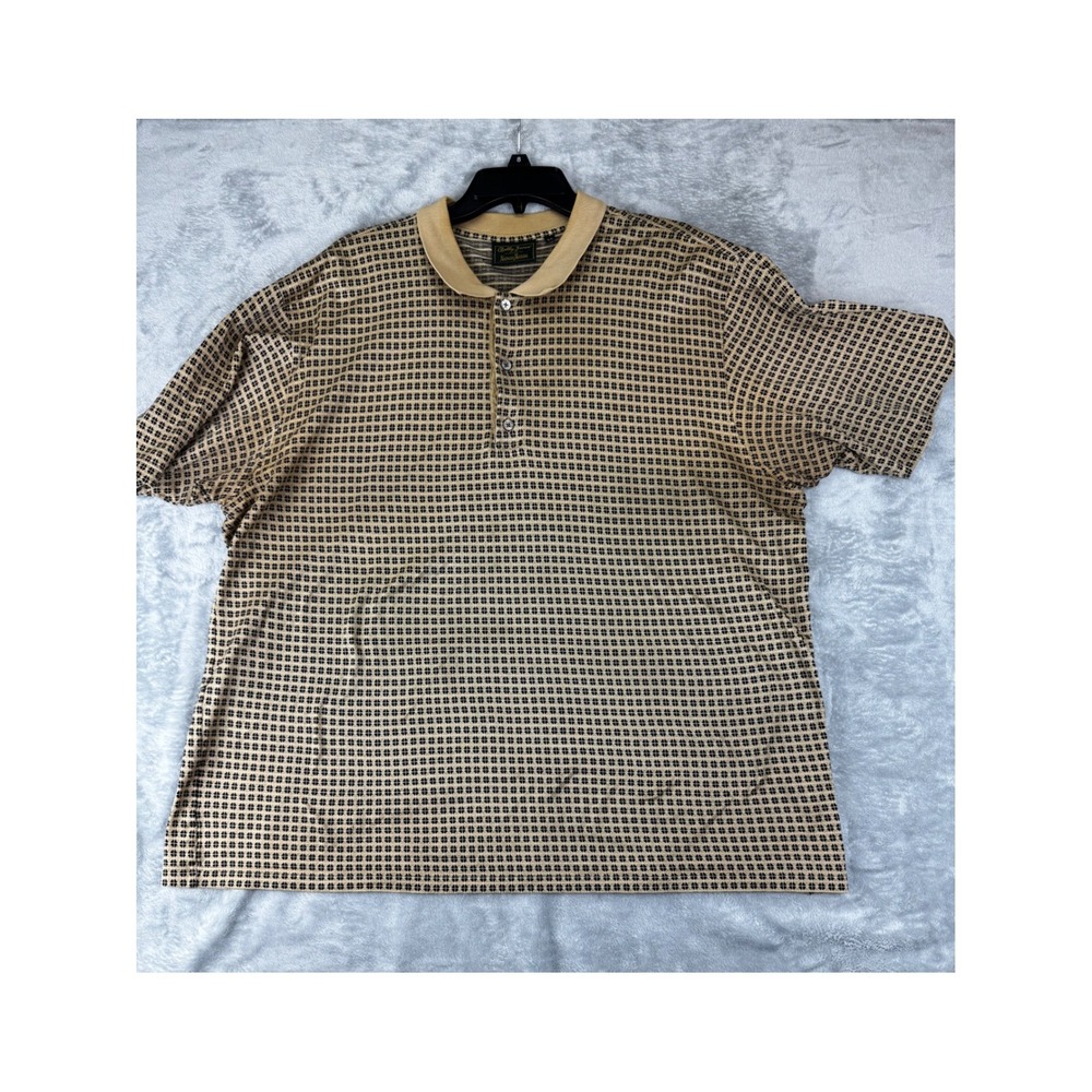 Bobby Jones Neiman Marcus XL Polo Shirt Tan Navy Geometric Print Golf